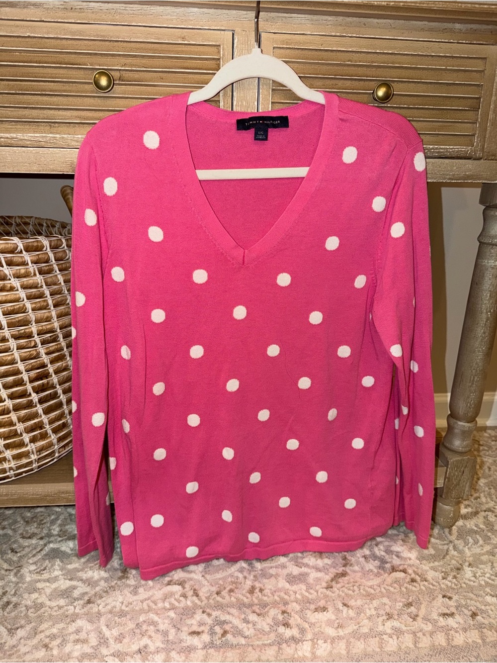 Tommy Hilfiger Pink Polka Dot V-Neck Sweater